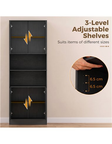 HOMCOM 170 cm Kitchen Pantry Cabinet, Freestanding Storage Cabinet with Soft-Close Hinges, Black Wood Effect