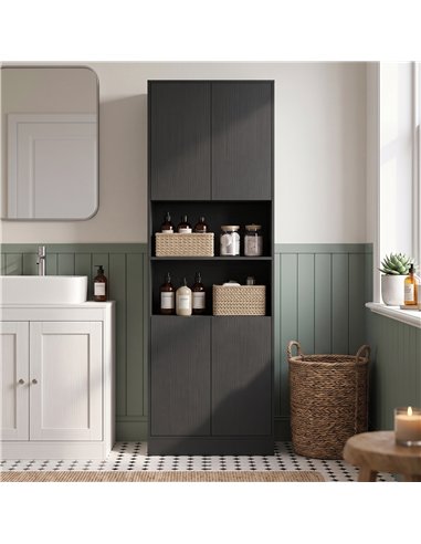 HOMCOM 170 cm Kitchen Pantry Cabinet, Freestanding Storage Cabinet with Soft-Close Hinges, Black Wood Effect