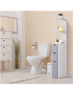 HOMCOM Bathroom Storage Cabinet Unit with Tall Shelf, Drawers, Grey and White 2