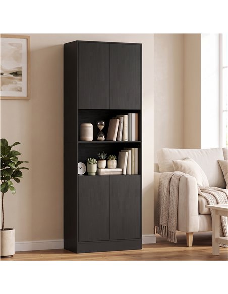 HOMCOM 170 cm Kitchen Pantry Cabinet, Freestanding Storage Cabinet with Soft-Close Hinges, Black Wood Effect - pic 208430 | FastDaddyshop