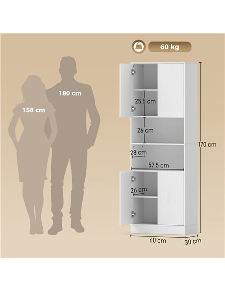 HOMCOM 170 cm Kitchen Pantry Cabinet, Freestanding Storage Cabinet with Soft-Close Hinges, White Wood Effect - pic 208433 | FastDaddyshop