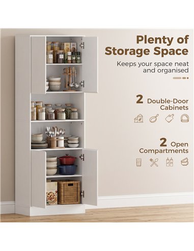HOMCOM 170 cm Kitchen Pantry Cabinet, Freestanding Storage Cabinet with Soft-Close Hinges, White Wood Effect