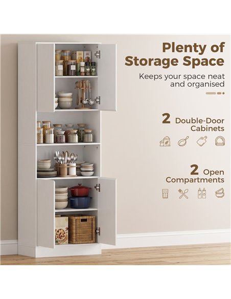 HOMCOM 170 cm Kitchen Pantry Cabinet, Freestanding Storage Cabinet with Soft-Close Hinges, White Wood Effect - pic 208434 | FastDaddyshop