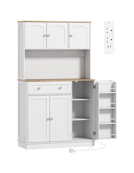 HOMCOM 173 cm Tall Kitchen Cupboard with Charging Station, Pantry Storage Cabinet with Adjustable Shelves and 4 Door Racks - pic 208449 | FastDaddyshop