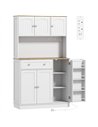 HOMCOM 173 cm Tall Kitchen Cupboard with Charging Station, Pantry Storage Cabinet with Adjustable Shelves and 4 Door Racks