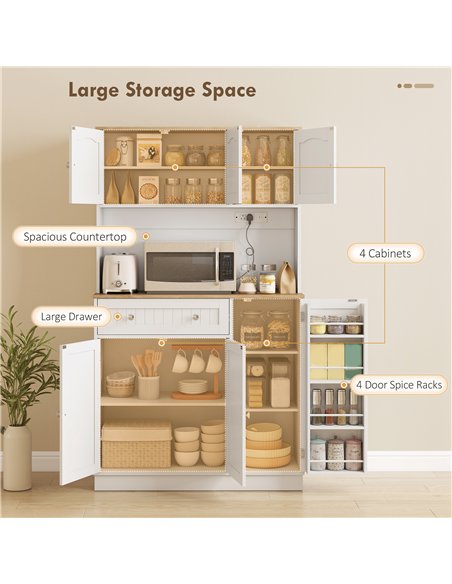 HOMCOM 173 cm Tall Kitchen Cupboard with Charging Station, Pantry Storage Cabinet with Adjustable Shelves and 4 Door Racks - pic 208452 | FastDaddyshop