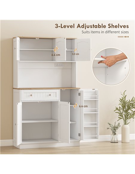 HOMCOM 173 cm Tall Kitchen Cupboard with Charging Station, Pantry Storage Cabinet with Adjustable Shelves and 4 Door Racks - pic 208453 | FastDaddyshop