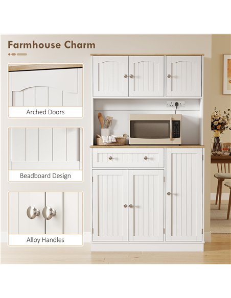 HOMCOM 173 cm Tall Kitchen Cupboard with Charging Station, Pantry Storage Cabinet with Adjustable Shelves and 4 Door Racks - pic 208455 | FastDaddyshop