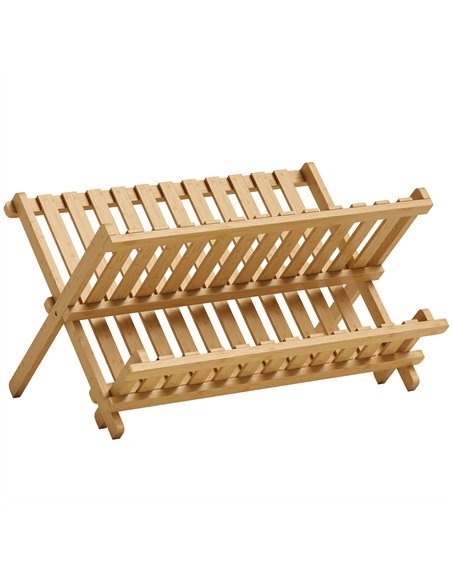 HOMCOM Kitchen Storage Unit, 2-Tier Foldable Kitchen Storage Rack with Slatted Draining Shelves, Natural Wood Finish - pic 208458 | FastDaddyshop