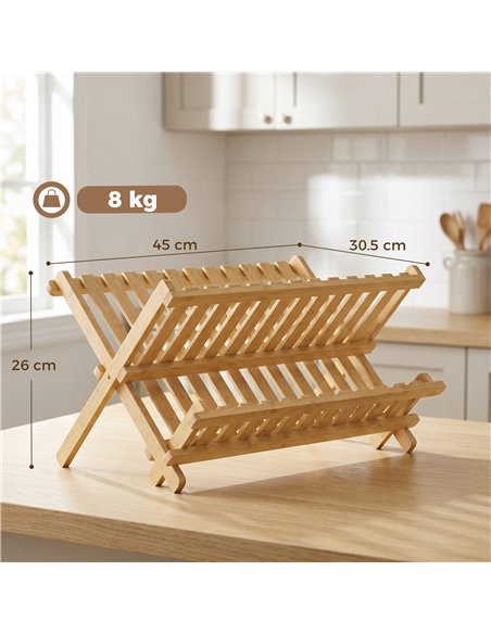 HOMCOM Kitchen Storage Unit, 2-Tier Foldable Kitchen Storage Rack with Slatted Draining Shelves, Natural Wood Finish - pic 208460 | FastDaddyshop