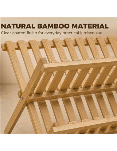 HOMCOM Kitchen Storage Unit, 2-Tier Foldable Kitchen Storage Rack with Slatted Draining Shelves, Natural Wood Finish