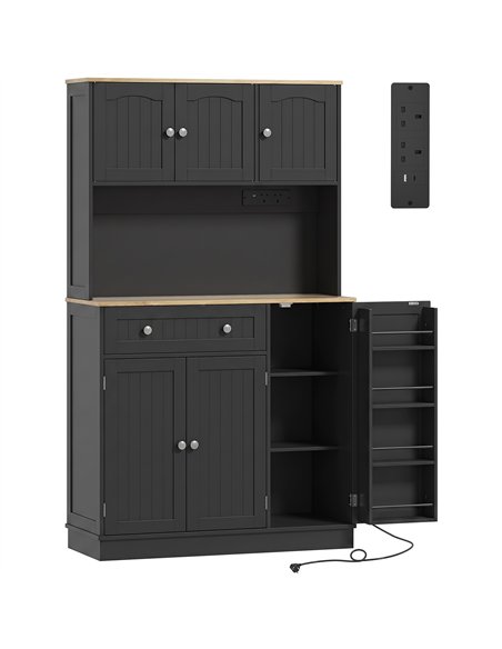 HOMCOM 173 cm Tall Kitchen Cupboard with Charging Station, Pantry Storage Cabinet with Adjustable Shelves and 4 Door Racks - pic 208467 | FastDaddyshop