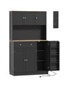 HOMCOM 173 cm Tall Kitchen Cupboard with Charging Station, Pantry Storage Cabinet with Adjustable Shelves and 4 Door Racks