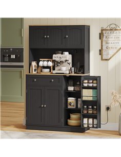 HOMCOM 173 cm Tall Kitchen Cupboard with Charging Station, Pantry Storage Cabinet with Adjustable Shelves and 4 Door Racks 2