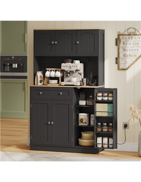 HOMCOM 173 cm Tall Kitchen Cupboard with Charging Station, Pantry Storage Cabinet with Adjustable Shelves and 4 Door Racks - pic 208468 | FastDaddyshop