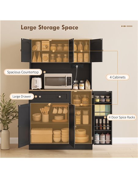 HOMCOM 173 cm Tall Kitchen Cupboard with Charging Station, Pantry Storage Cabinet with Adjustable Shelves and 4 Door Racks - pic 208470 | FastDaddyshop
