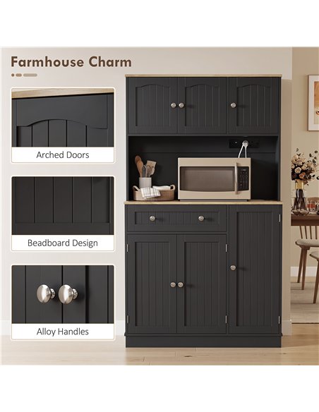 HOMCOM 173 cm Tall Kitchen Cupboard with Charging Station, Pantry Storage Cabinet with Adjustable Shelves and 4 Door Racks - pic 208473 | FastDaddyshop