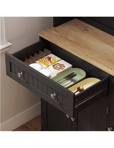 HOMCOM 173 cm Tall Kitchen Cupboard with Charging Station, Pantry Storage Cabinet with Adjustable Shelves and 4 Door Racks