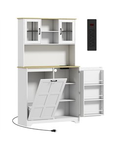 HOMCOM 175cm Tall Kitchen Cabinet, Kitchen Cupboard with Rubbish Bin Cabinet, 3 Door Shelves and 2 Acrylic Doors, White