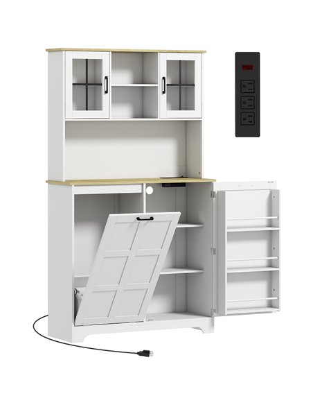 HOMCOM 175cm Tall Kitchen Cabinet, Kitchen Cupboard with Rubbish Bin Cabinet, 3 Door Shelves and 2 Acrylic Doors, White - pic 208476 | FastDaddyshop