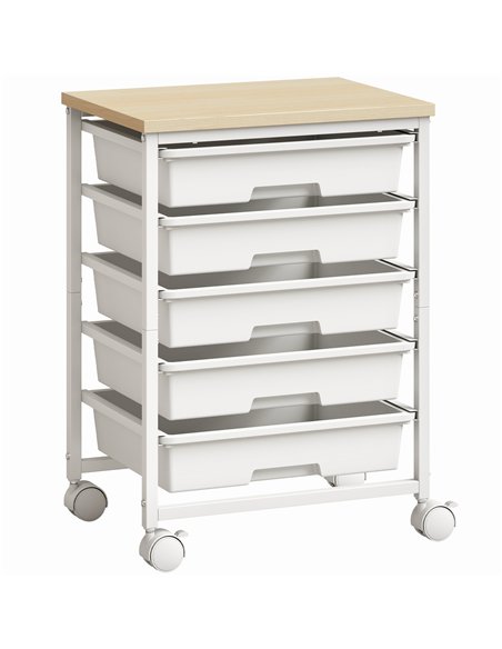 HOMCOM 6-Tier Storage Trolley on Wheels, Metal Kitchen Rolling Cart with 5 Pull-Out Drawers, White - pic 208512 | FastDaddyshop