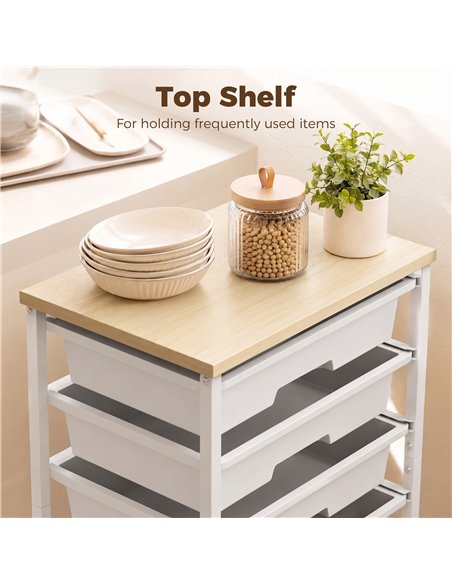 HOMCOM 6-Tier Storage Trolley on Wheels, Metal Kitchen Rolling Cart with 5 Pull-Out Drawers, White - pic 208516 | FastDaddyshop