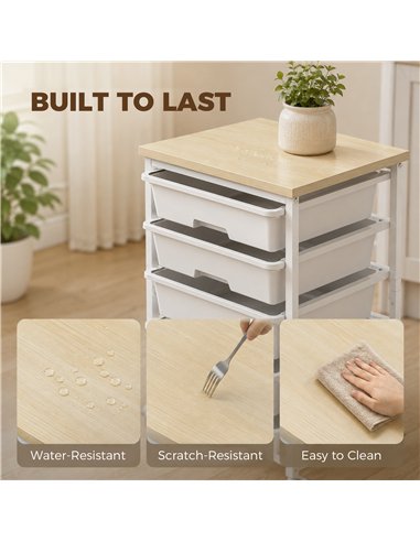 HOMCOM 6-Tier Storage Trolley on Wheels, Metal Kitchen Rolling Cart with 5 Pull-Out Drawers, White