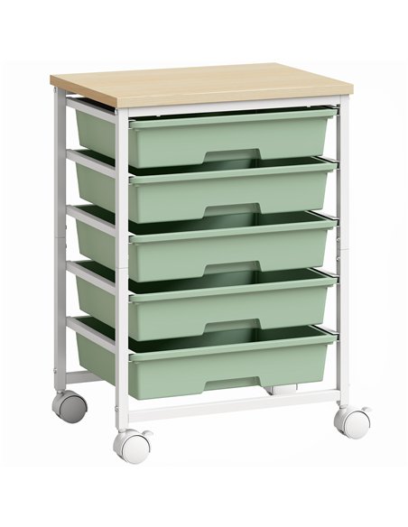 HOMCOM 6-Tier Storage Trolley on Wheels, Metal Kitchen Rolling Cart with 5 Pull-Out Drawers, Green - pic 208521 | FastDaddyshop