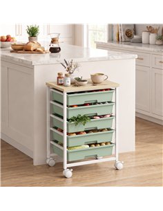 HOMCOM 6-Tier Storage Trolley on Wheels, Metal Kitchen Rolling Cart with 5 Pull-Out Drawers, Green 2