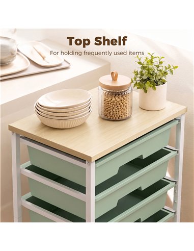 HOMCOM 6-Tier Storage Trolley on Wheels, Metal Kitchen Rolling Cart with 5 Pull-Out Drawers, Green