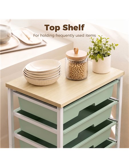 HOMCOM 6-Tier Storage Trolley on Wheels, Metal Kitchen Rolling Cart with 5 Pull-Out Drawers, Green - pic 208525 | FastDaddyshop