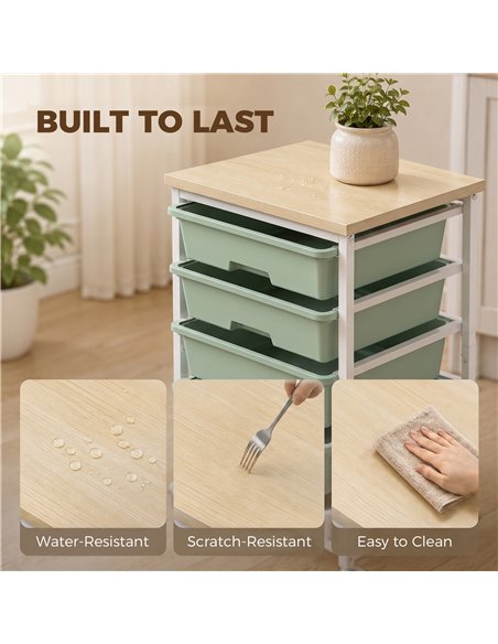 HOMCOM 6-Tier Storage Trolley on Wheels, Metal Kitchen Rolling Cart with 5 Pull-Out Drawers, Green - pic 208527 | FastDaddyshop