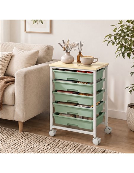 HOMCOM 6-Tier Storage Trolley on Wheels, Metal Kitchen Rolling Cart with 5 Pull-Out Drawers, Green - pic 208528 | FastDaddyshop