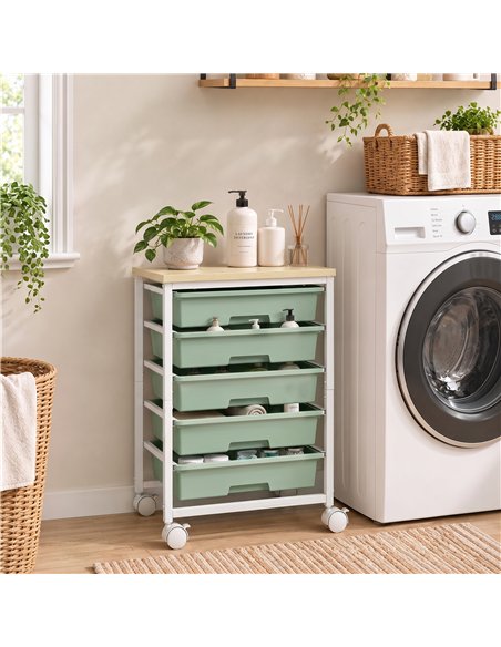 HOMCOM 6-Tier Storage Trolley on Wheels, Metal Kitchen Rolling Cart with 5 Pull-Out Drawers, Green - pic 208529 | FastDaddyshop