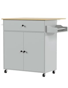 HOMCOM Kitchen Island with Drop Leaf, Rolling Kitchen Storage Trolley on Wheels with Drawer, Spice Rack and Towel Rack, Grey