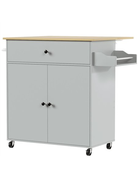 HOMCOM Kitchen Island with Drop Leaf, Rolling Kitchen Storage Trolley on Wheels with Drawer, Spice Rack and Towel Rack, Grey - pic 208530 | FastDaddyshop