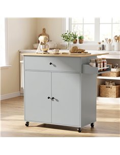 HOMCOM Kitchen Island with Drop Leaf, Rolling Kitchen Storage Trolley on Wheels with Drawer, Spice Rack and Towel Rack, Grey 2
