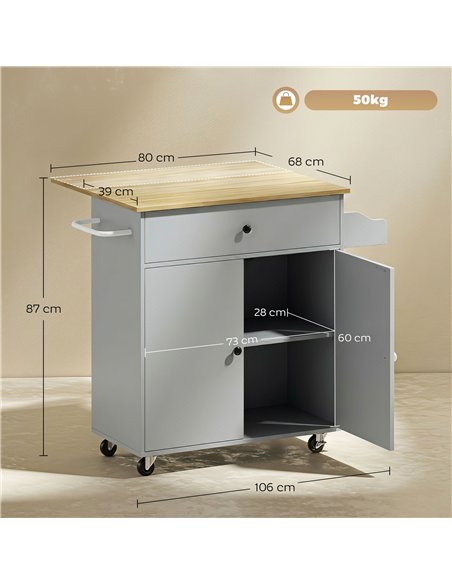 HOMCOM Kitchen Island with Drop Leaf, Rolling Kitchen Storage Trolley on Wheels with Drawer, Spice Rack and Towel Rack, Grey - pic 208532 | FastDaddyshop