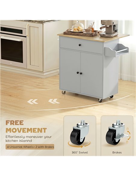 HOMCOM Kitchen Island with Drop Leaf, Rolling Kitchen Storage Trolley on Wheels with Drawer, Spice Rack and Towel Rack, Grey - pic 208536 | FastDaddyshop