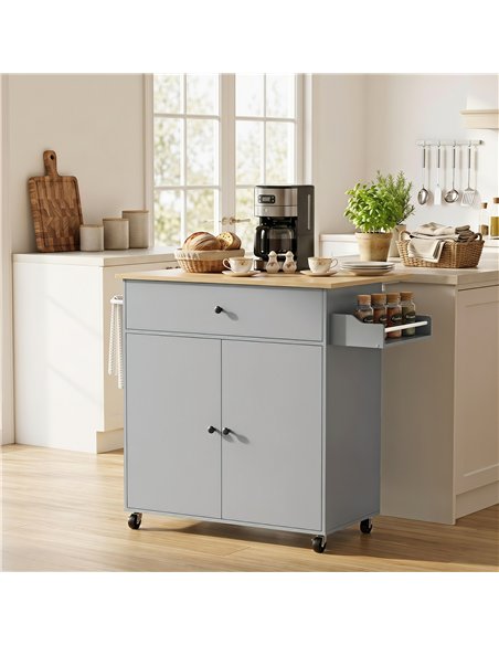 HOMCOM Kitchen Island with Drop Leaf, Rolling Kitchen Storage Trolley on Wheels with Drawer, Spice Rack and Towel Rack, Grey - pic 208537 | FastDaddyshop