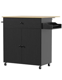 HOMCOM Kitchen Island with Drop Leaf, Rolling Kitchen Storage Trolley on Wheels with Drawer, Spice Rack and Towel Rack, Black