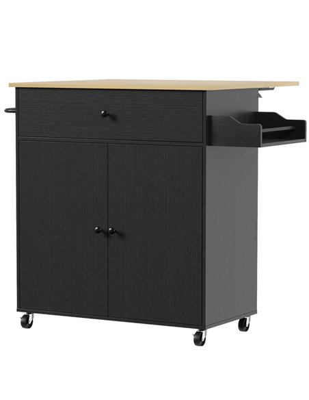 HOMCOM Kitchen Island with Drop Leaf, Rolling Kitchen Storage Trolley on Wheels with Drawer, Spice Rack and Towel Rack, Black - pic 208539 | FastDaddyshop