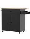 HOMCOM Kitchen Island with Drop Leaf, Rolling Kitchen Storage Trolley on Wheels with Drawer, Spice Rack and Towel Rack, Black