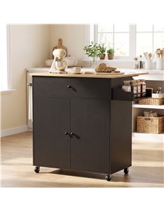 HOMCOM Kitchen Island with Drop Leaf, Rolling Kitchen Storage Trolley on Wheels with Drawer, Spice Rack and Towel Rack, Black 2