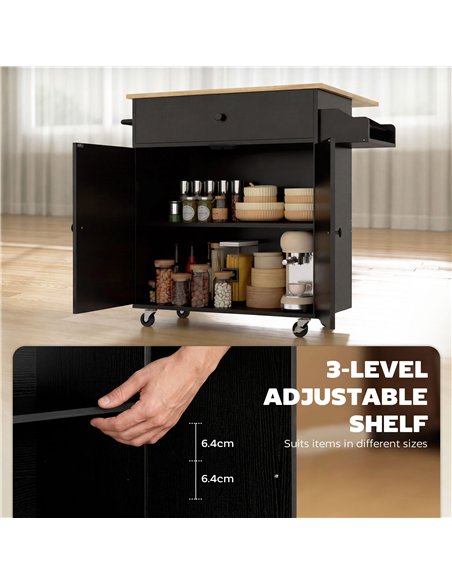 HOMCOM Kitchen Island with Drop Leaf, Rolling Kitchen Storage Trolley on Wheels with Drawer, Spice Rack and Towel Rack, Black - pic 208544 | FastDaddyshop