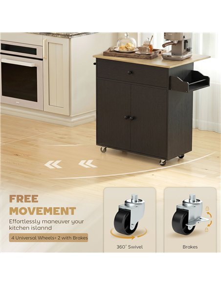 HOMCOM Kitchen Island with Drop Leaf, Rolling Kitchen Storage Trolley on Wheels with Drawer, Spice Rack and Towel Rack, Black - pic 208545 | FastDaddyshop
