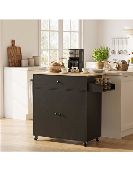 HOMCOM Kitchen Island with Drop Leaf, Rolling Kitchen Storage Trolley on Wheels with Drawer, Spice Rack and Towel Rack, Black - pic 208546 | FastDaddyshop