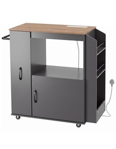 HOMCOM Kitchen Trolley on Wheels, Rolling Kitchen Island Cart with Power Outlet, Cabinet, Pull-Out Drawer, Grey