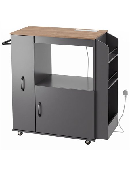 HOMCOM Kitchen Trolley on Wheels, Rolling Kitchen Island Cart with Power Outlet, Cabinet, Pull-Out Drawer, Grey - pic 208548 | FastDaddyshop