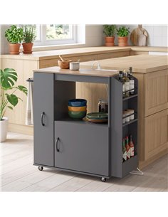 HOMCOM Kitchen Trolley on Wheels, Rolling Kitchen Island Cart with Power Outlet, Cabinet, Pull-Out Drawer, Grey 2